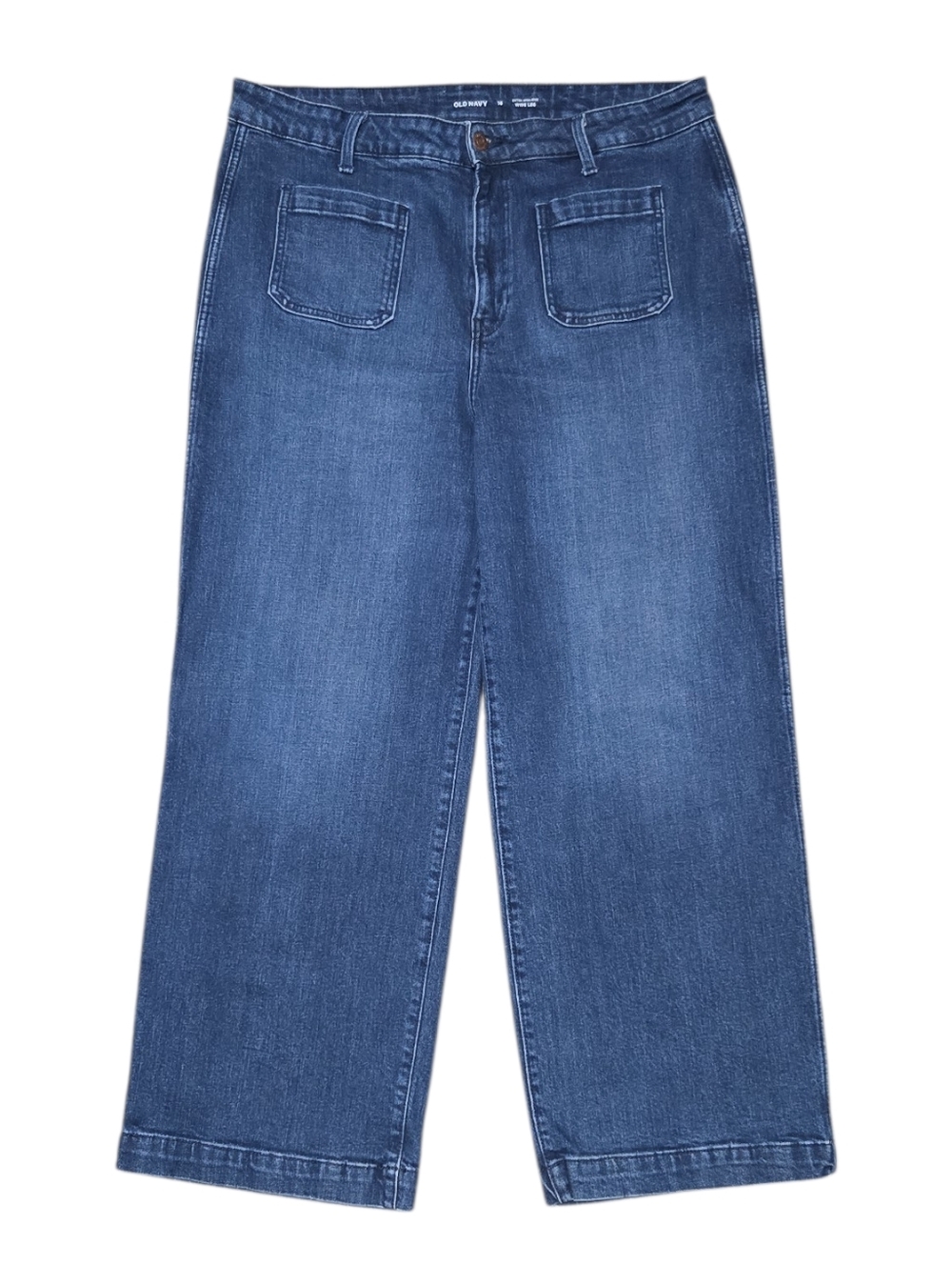 Old Navy Extra High-Rise Wide Leg Denim Trouser Jeans Front Patch Pockets Sz 16